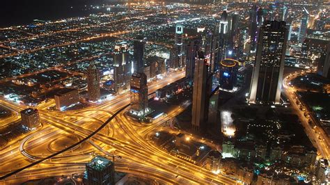 Dubai Cityscape At Night City Highways Lights Night Skyscrapers