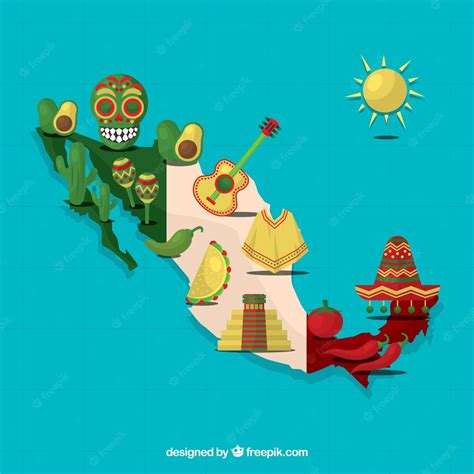 Mapa Mexicano Con Elementos Culturales Vector Gratis