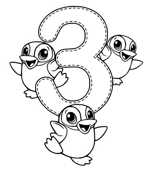 Desenhos De Número 3 Com Pinguins Para Colorir E Imprimir Colorironlinecom