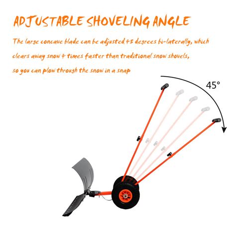 Ohuhu Wheeled Snow Shovel Snow Pusher Adjustable Angle