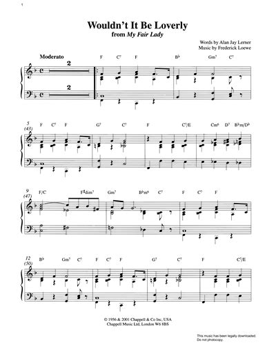 Wouldnt It Be Loverly From My Fair Lady Piano Sheet Music By