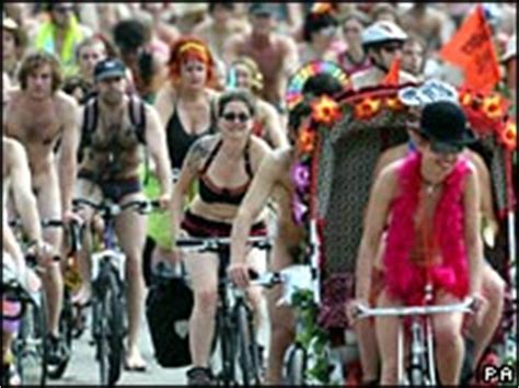 BBC NEWS UK England Naked Riders Promote Pedal Power