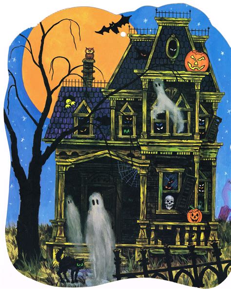 Vintage Halloween Haunted House Free Printable Halloween Artwork