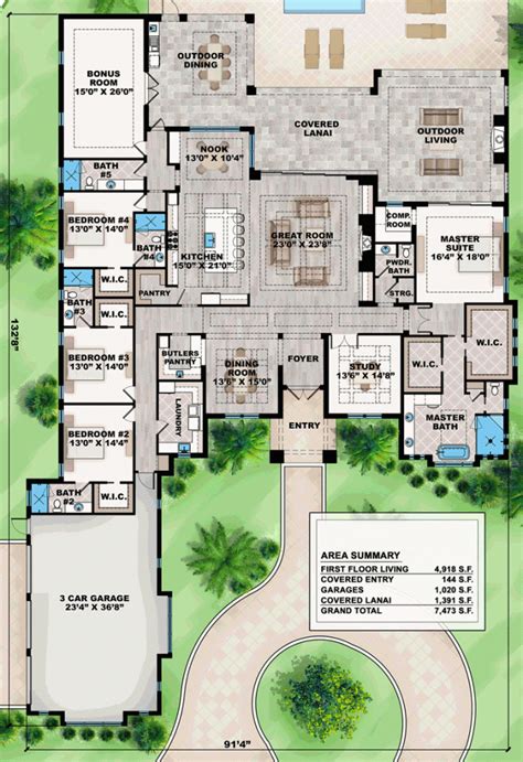 Single Story Mediterranean House Plans Courtyard Modern Plan Home Floor