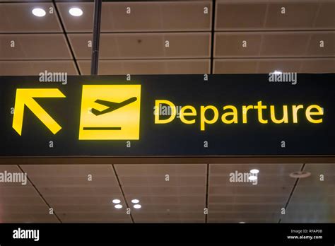 Airport Departure Signboard And Icon International Flight Departure Information Sign At