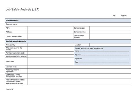 Job Safety Analysis JSA Template In Word And Pdf Formats
