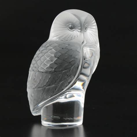 Lalique Owl Frosted Crystal Paperweight Ebth