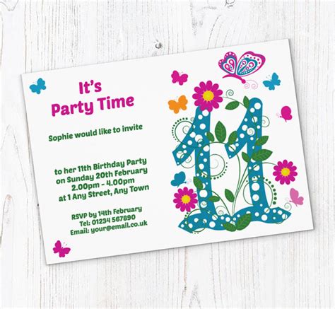 Butterfly 11th Birthday Party Invitations Personalise Online Plus
