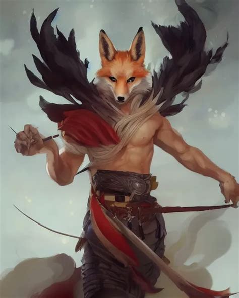 A Handsome Male Kitsune Warrior With Fox Ears Stable Diffusion Openart