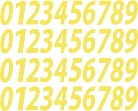 Reflective Yellow Vinyl Numbers Stickers 0 9 4 Of Each
