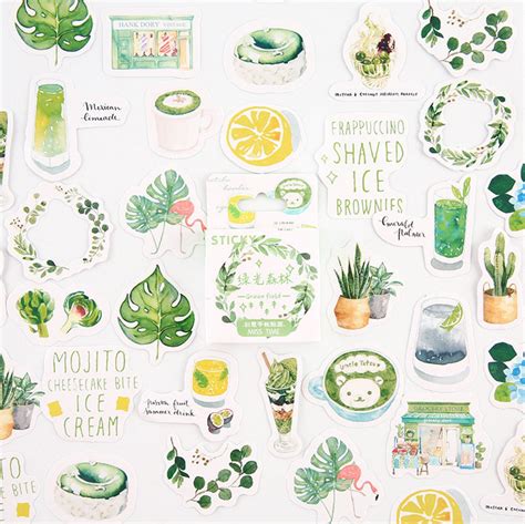 46pcs Green Aesthetic Stickers Pack For Etsy Planner Scrapbook Diy