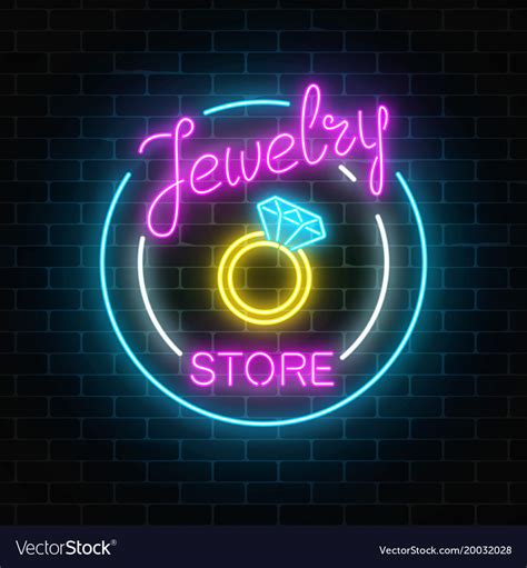 Jewelry Store Glowing Neon Signboard On Dark Vector Image