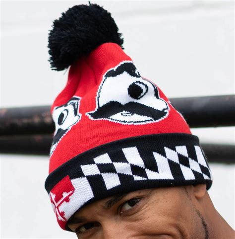 Boh Logo W Maryland Flag Brim Red W Black Pom Knit Beanie Cap