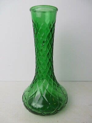 Vintage Green Hoosier Glass Flower Bud Vase Quilted Pattern EBay