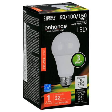 Feit Electric Enhance A21 Led 3 Way Soft White Light Bulb Shop Light