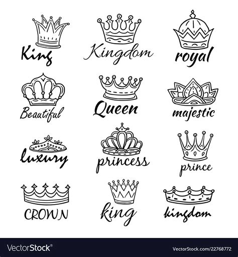 Sketch Crowns Hand Drawn King Queen Crown And Vector Image