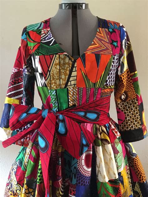 African Wax Print Genuine Patchwork Midi Dress With Pockets Etsy