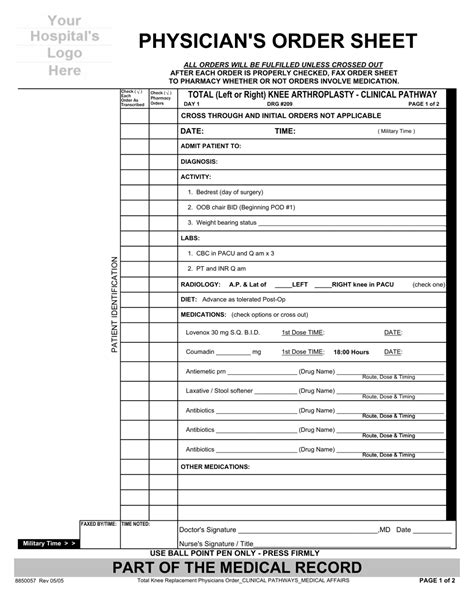 Physicians Order Sheet Download Printable Pdf Templateroller