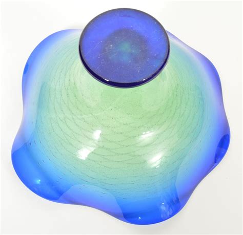 Lot Huge Signed Glass Nuvo Green Blue Art Glass Centerpiece Bowl