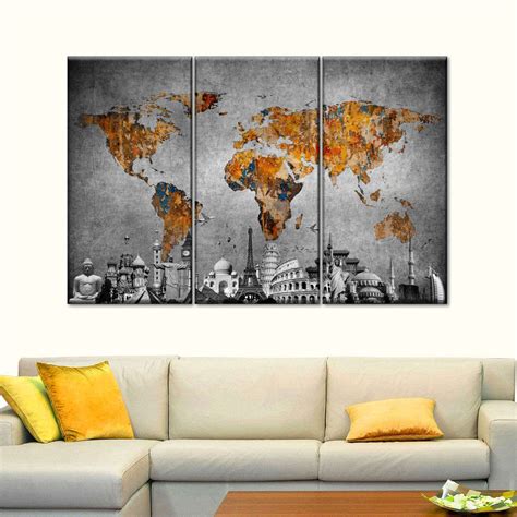 Colorful World Map Masterpiece I Multi Panel Canvas Wall Art