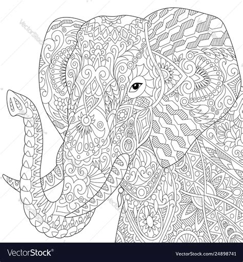 Elephant Adult Coloring Page Royalty Free Vector Image