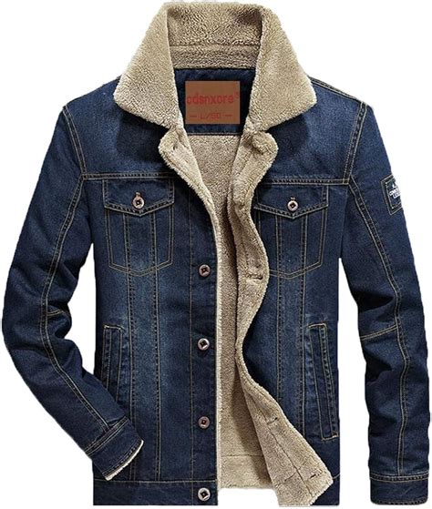 Winter Mens Denim Jackets With Fur Collar And Fleece Coat 6009 L Dark