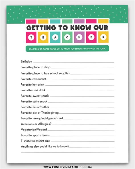 3 Teacher Favorite Things Printable Questionnaires For Teacher Ts
