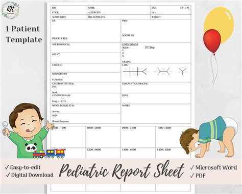 Pediatric Nurse Report Sheet Peds Nurse Brain Single Patient W Med