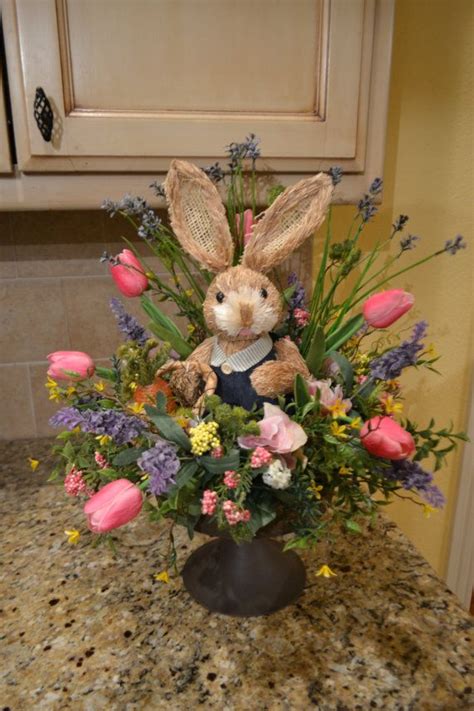 Spring Bunny With Basket Arrangement Easter Arrangement Easter