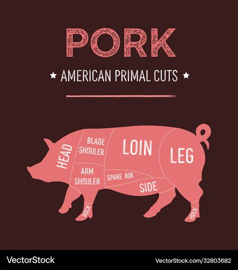 American Primal Pork Meat Cuts Diagram Royalty Free Vector