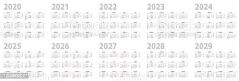 Calendar Set In Basic Design For 2020 2021 2022 2023 2024 2025 2026