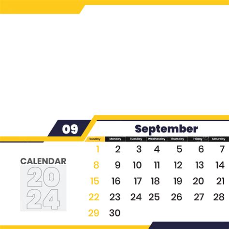 September 2024 Monthly Calendar Design With Transparent Vector