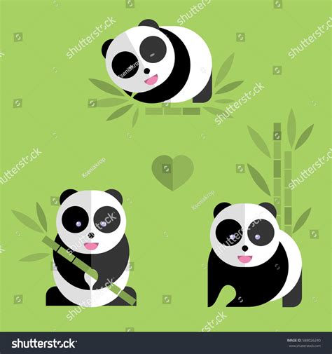 Set Cute Pandas Vector Flat Illustration เวกเตอร์สต็อก ปลอดค่า