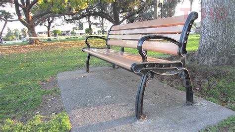 Outdoor Public Wooden Park Bench W Metal Wrought Or Cast