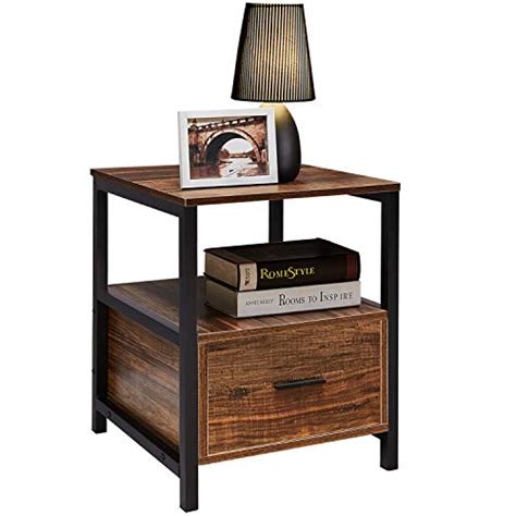 Vecelo Modern Nightstand With Drawer Square End Side Table For Bedroom