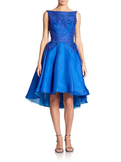 Lyst Ml Monique Lhuillier Silk Organza Boatneck Dress In Blue