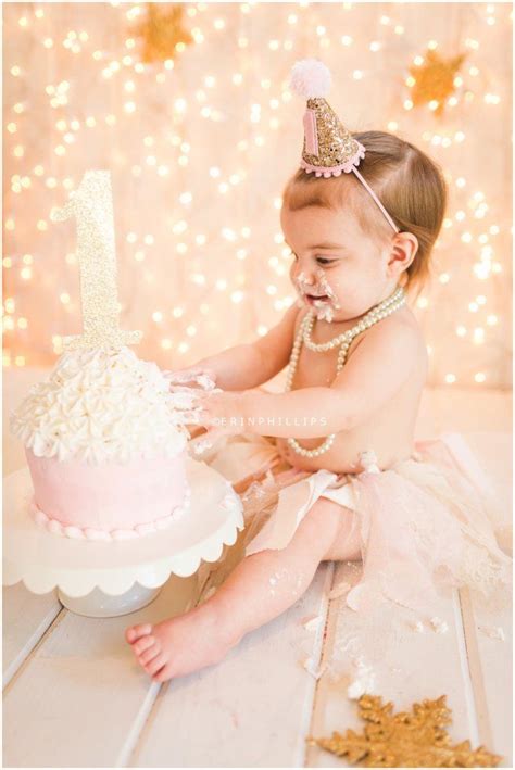 Pink And Gold First Birthday Cake Smash Mandeville La Baby Photographer