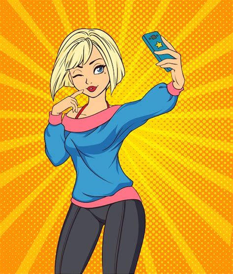 Fille De Dessin Animé Sexy Prend Un Selfie Illustration De Style Pop