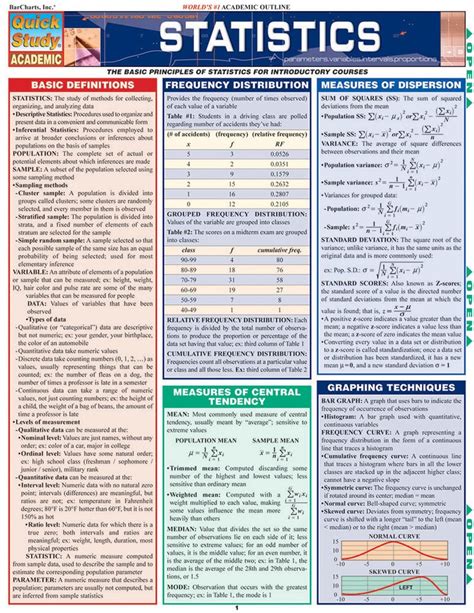 Quickstudy Statistics Laminated Study Guide Data Science Learning