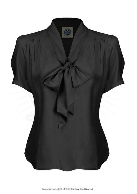 Retro 1950s Pussy Bow Blouse In Black