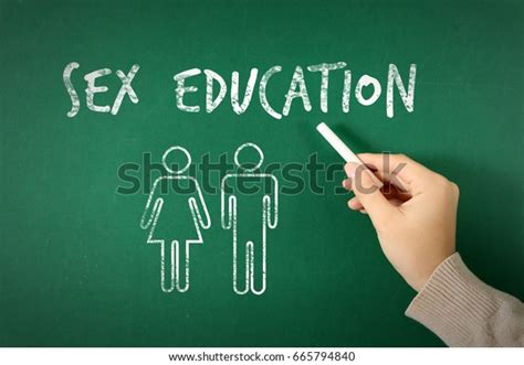 Sex Education Concept Woman Writing On Blackboard Closeup