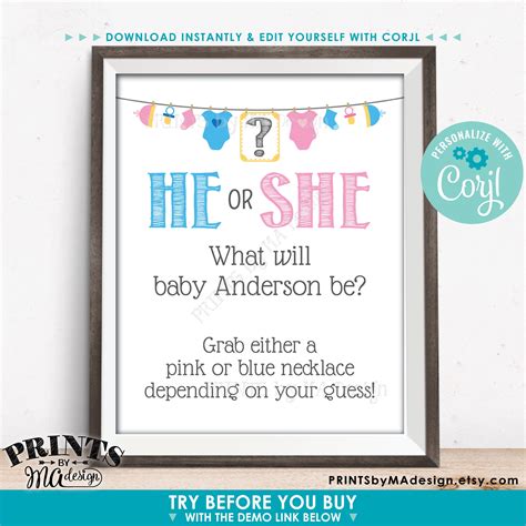 Custom Gender Reveal Party Decoration He Or She Baby Clothesline