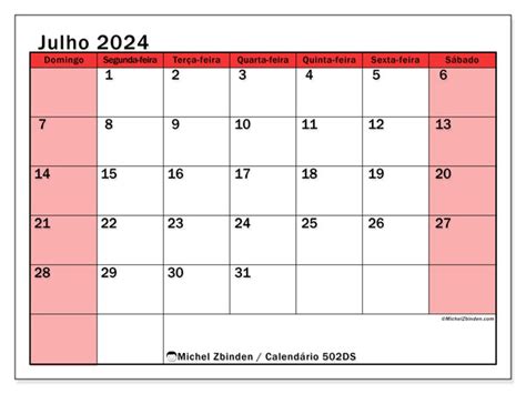 Calendário De Julho De 2024 Para Imprimir “502ds” Michel Zbinden Pt