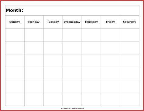 Blank 6 Week Calendar Template Example Calendar Printable 1 Calendar
