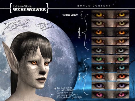Mod The Sims Extreme Skins Werewolves 6 Skins Eyes And Ears