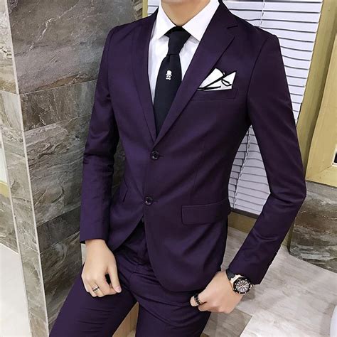 2019 Wholesale 2017 New Mens Purple Suit Fashion British Style Mens