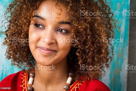 Beautiful Ethiopian Teenage Girl Or Young Woman With Curly Hair Stock