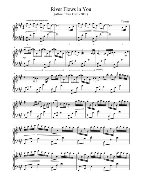 River flows in you is one of the most famous piano suites by a popular international pianist and composer from south korea, yiruma (born february 15, 1978). River Flows in You - Yiruma Sheet music for Piano | Download free in PDF or MIDI | Musescore.com