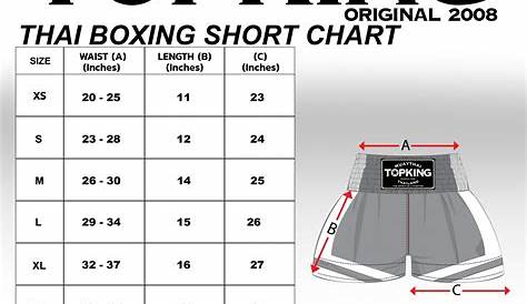 Twins Muay Thai Shorts Size Chart