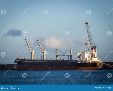 Large Cargo Ship Unloading Goods Editorial Stock Image Image Of